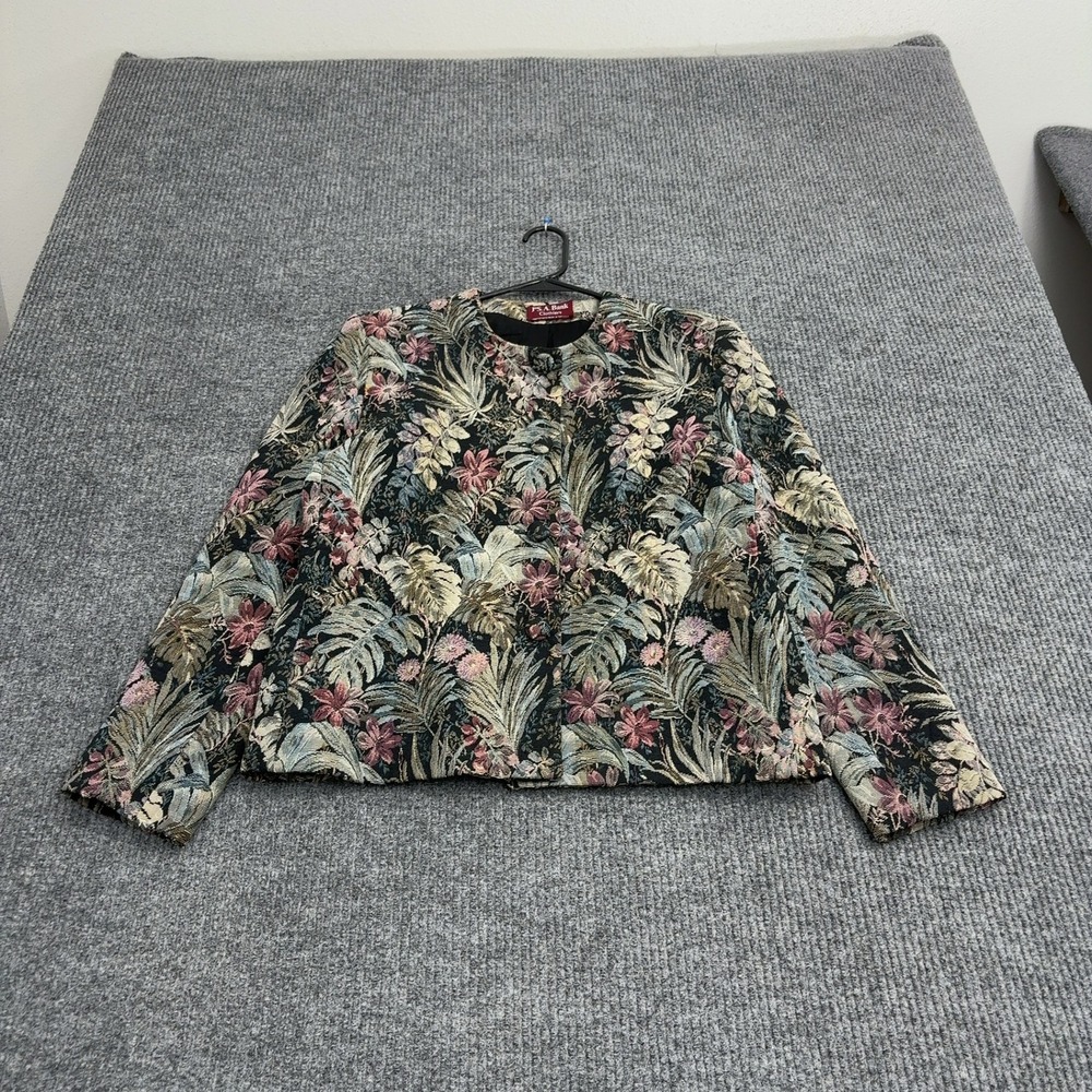 Vintage Jos A Bank Jacket Womens 10 Multi Tapestry Floral Button Front Career